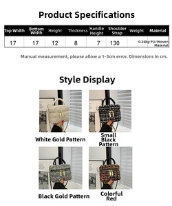 Gedetailleerde afmetingen en kleurvariaties voor dames tweed crossbodytas met ketting