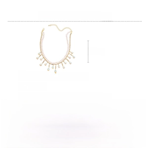 Detailed spec sheet of a double-layer copper necklace with zircon and pearls