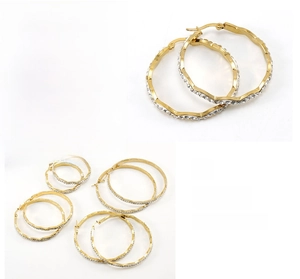 Polished wavy 18K gold plated hoop earrings with micro-inlaid rhinestones in various sizes