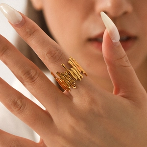 Lava Fluid Irregular Adjustable Ring 18K Gold Plated Stainless Steel Liquid Metal Style Fashion Jewelry For Women