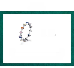 Detail of s925 silver rainbow ring with 3.6mm width and multicolor gemstones