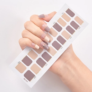 Close-up of SS-017 self-adhesive nail stickers with purple beige patterns and gold glitter