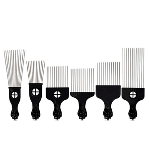6-piece professional afro hair pick set with steel teeth and ergonomic black handles