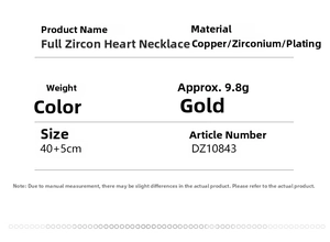 Detailed specifications of gold plated brass heart necklace with cubic zirconia stones