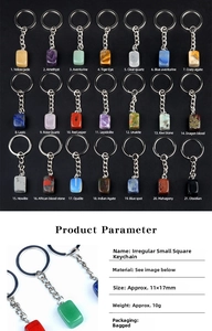 Detailed grid of various 11x17mm natural stone keychain pendants with silver metal chains