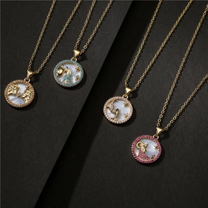 Constellation Pendant Necklace Copper Real Gold Plated Mother Of Artificial Pearl Cubic Zirconia Zodiac Medal Fashion Jewelry