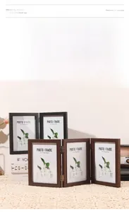 Close-up of a rustic folding multi-frame for 5x7 inch photos with soft natural shadows