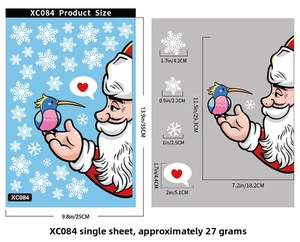 Detailed dimensions of XC084 Santa Claus static window sticker set for Christmas decor
