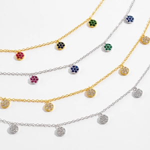 S925 sterling silver necklaces with round zircon pendants in gold and silver finishes