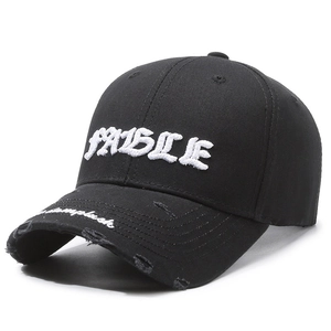 Vintage distressed baseball cap with FABLE embroidery and worn details in black