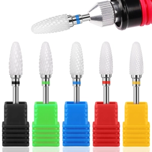 Ceramic nail drill bit set with colorful coded rings and protective storage boxes