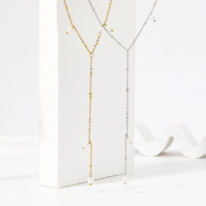 Collier Lariat En Forme De Y En Acier Inoxydable Avec Künstliche Perles Artificielles Long Gland Bijoux Élégants Pour Femmes