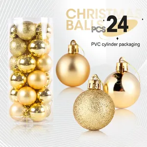 24-piece golden Christmas ball ornaments set with matte, glossy, and glitter finishes