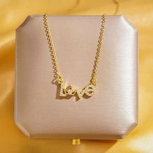 Mode LOVE Buchstaben Krone Anhänger Halskette Für Damen Titanstahl Kupfer Strass Eingelegt Schlüsselbein Kette Schmuck Geschenk