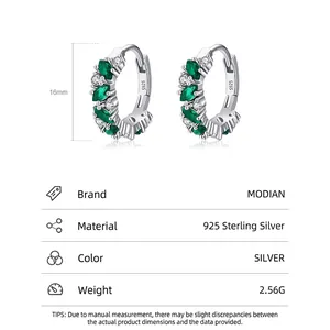 Boucles d'oreilles créoles couronne en argent S925 avec zircons verts marquise