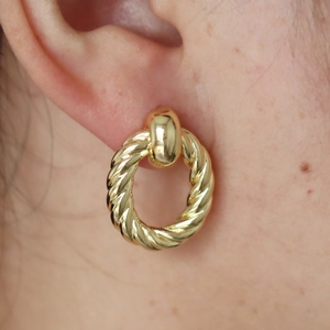 Elegant 18k gold plated twisted hoop earrings for women in a classic round design