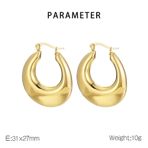 Detailed size and weight parameter view of chunky gold U-shaped hoop earrings