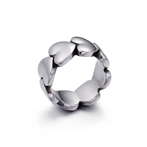 Heart Shaped Continuous Linked Ring Stainless Steel Hollow Polished Retro Band For Women Fashion Jewelry
