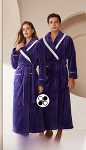 Detail of purple flannel bathrobe featuring textured pineapple lattice and white lapel collar