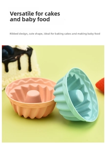 Detailed view of fluted silicone muffin molds in coral pink and mint green for DIY baking