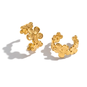 Eleganti ear cuff a fiore dorati in acciaio inossidabile per orecchie senza buchi