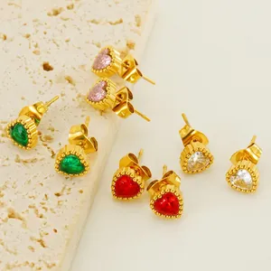 Herz Ohrstecker 18K Vergoldet Edelstahl Mit Herz Zirkonia Perlenrand Modeschmuck Für Damen