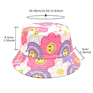 Double-sided smiley face printed bucket hat with positive slogans for summer outdoor sun protection