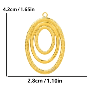 Detailed view of golden irregular oval pendant with precise dimension measurements