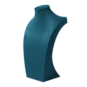 Peacock blue velvet bust mannequin for elegant necklace display and jewelry presentation