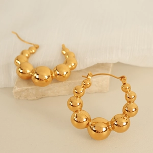 Titanium Steel Graduated Beaded Hoop Earrings For Women Minimalist Geometric Round Ball Ear Buckle Fashion Accessories Jewelry