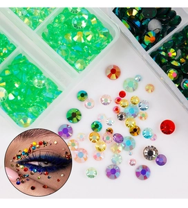 Macro detail of colorful flatback jelly rhinestones for nail art and eye makeup designs