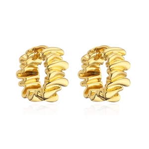 Fashionable thick gold plated hoop earrings with unique wavy textured surface for women