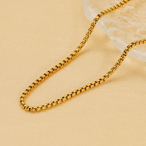 Classic 18K gold plated titanium steel square pearl chain necklace for men and women
