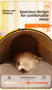 Spacious yellow pet house with gray plush lining, fits cats and dogs up to 9kg weight