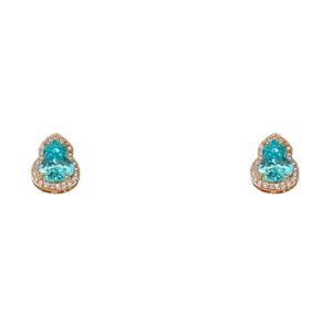 Elegant rose gold gourd earrings with blue zircon stones and sparkling halo accents