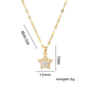 Pentagram titanium steel necklace with cubic zirconia star pendant on white background
