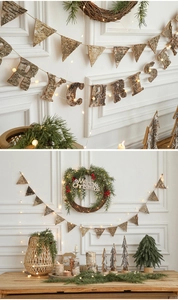 Detail of birch bark Merry Christmas banner with natural wood texture and rustic style