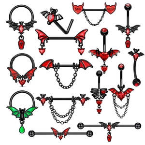 Gothic Body Piercing Jewelry Stainless Steel Bat Wing Heart Coffin Cross Punk Halloween Nipple Belly Nose Ring