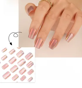 Short square aurora cat eye press-on nails with laser purple pearl finish and metallic glow