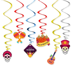 Day Of The Dead Hanging Swirls Decorations Dia De Muertos Party Decor Sugar Skull Guitar Maracas Mexican Theme Ceiling Pendants