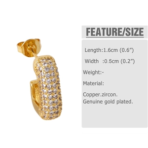 Detailed size chart for gold-plated C-shaped earrings with micro-pave cubic zirconia
