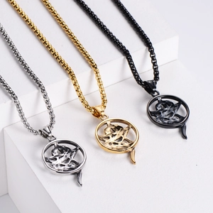 Minimalist round hollow star pendant necklace in silver, gold, and black stainless steel