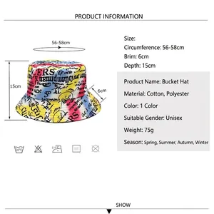 Graffiti letter print bucket hat with 56-58cm circumference and cotton blend material