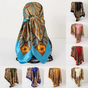 Paisley Printed Square Scarf Satin Polyester Satin Feel Large Headscarf Neck Wrap Elegant Fashion Accessories For Women