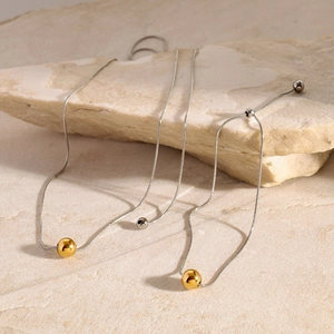Minimalist two-tone stainless steel snake chain necklace with gold and silver metal beads