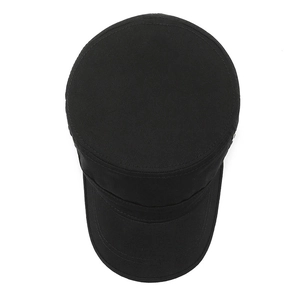 Classic black military flat top cap made of durable cotton twill for outdoor casual wear