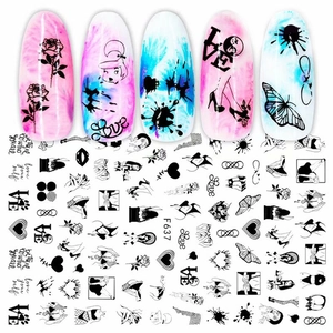 Detail of 3D Valentine's Day nail art stickers with roses, hearts and love letters