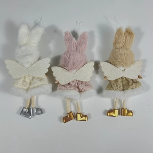 Three plush angel doll ornaments with lace skirts and metallic boots for Christmas trees