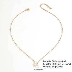 Gold stainless steel necklace with white shell flower pendant and beaded chain detail