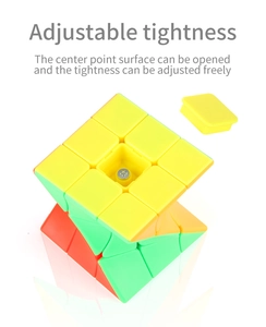 Detail of 3x3 magic cube showing adjustable screw tension and removable center cap